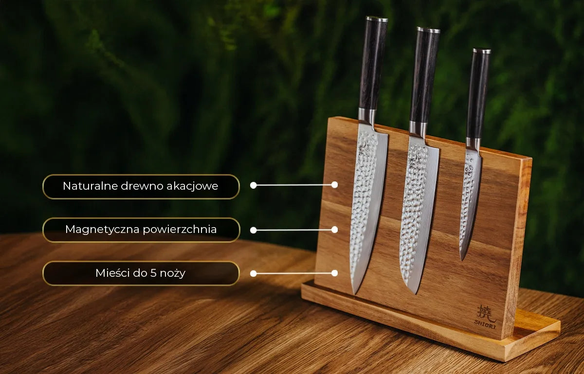 Shiori Akashia akacijų medienos magnetinis peilių stovas 5 peiliams