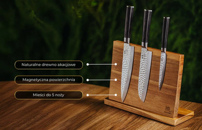 Shiori Akashia akacijų medienos magnetinis peilių stovas 5 peiliams