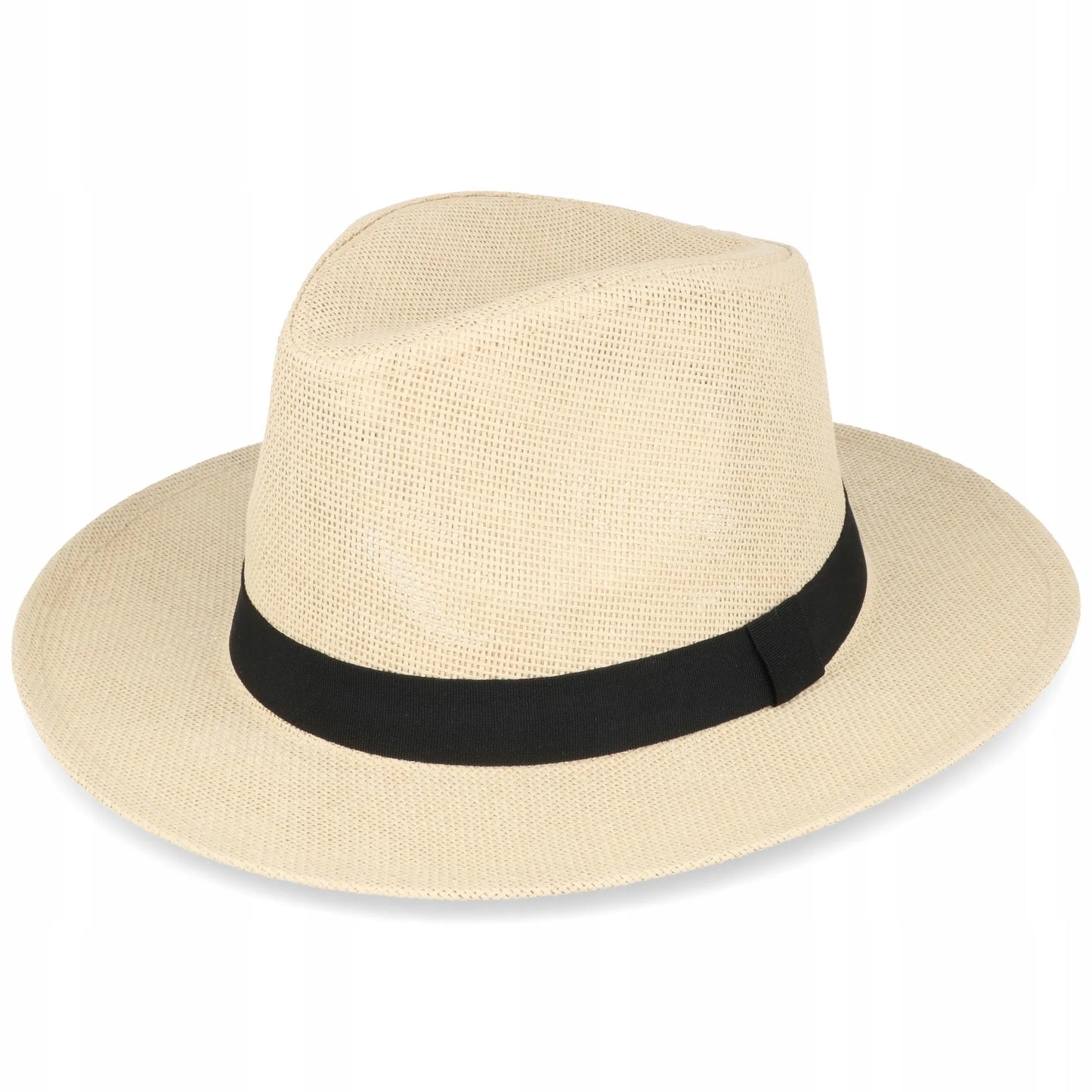 Šiaudinė „Fedora“ stiliaus skrybėlė nuo saulės, smėlio spalvos, su reguliavimu, Panama