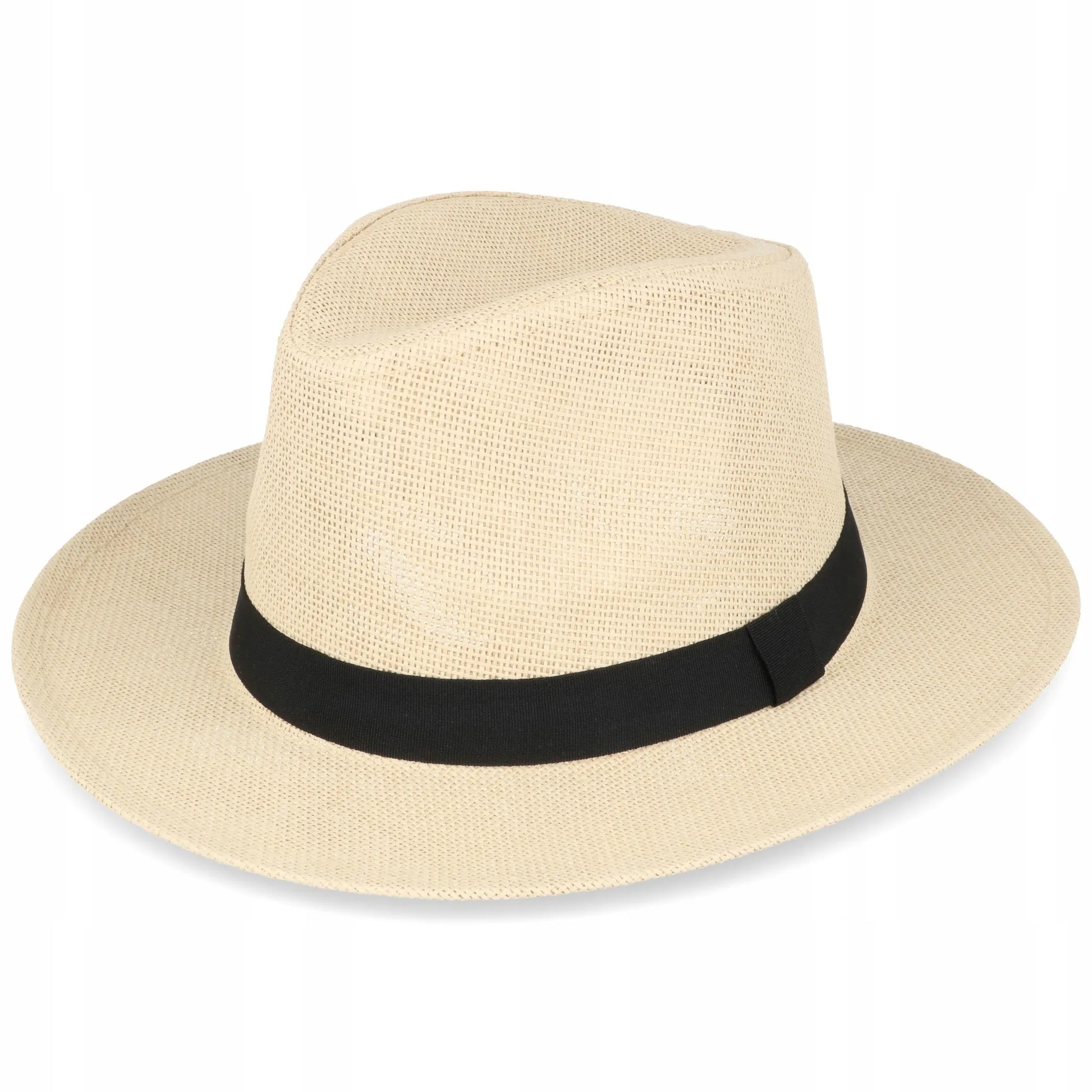 Šiaudinė „Fedora“ stiliaus skrybėlė nuo saulės, smėlio spalvos, su reguliavimu, Panama