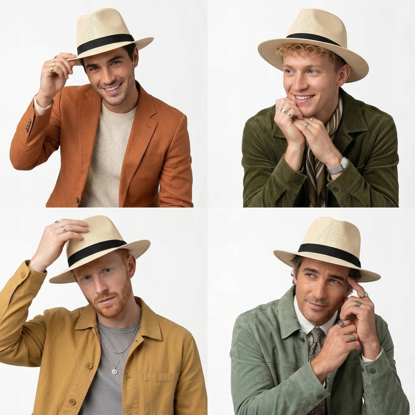 Šiaudinė „Fedora“ stiliaus skrybėlė nuo saulės, smėlio spalvos, su reguliavimu, Panama