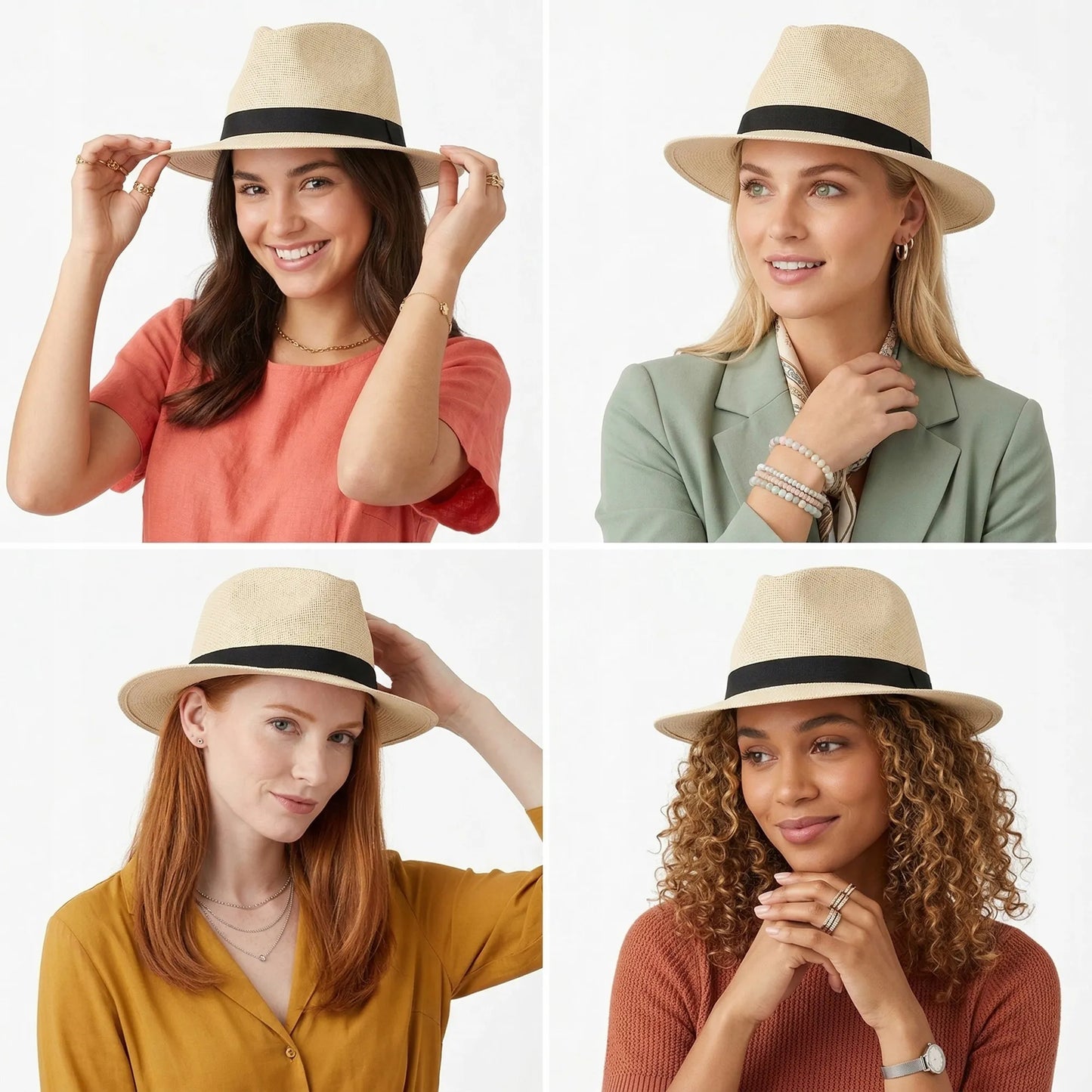 Šiaudinė „Fedora“ stiliaus skrybėlė nuo saulės, smėlio spalvos, su reguliavimu, Panama
