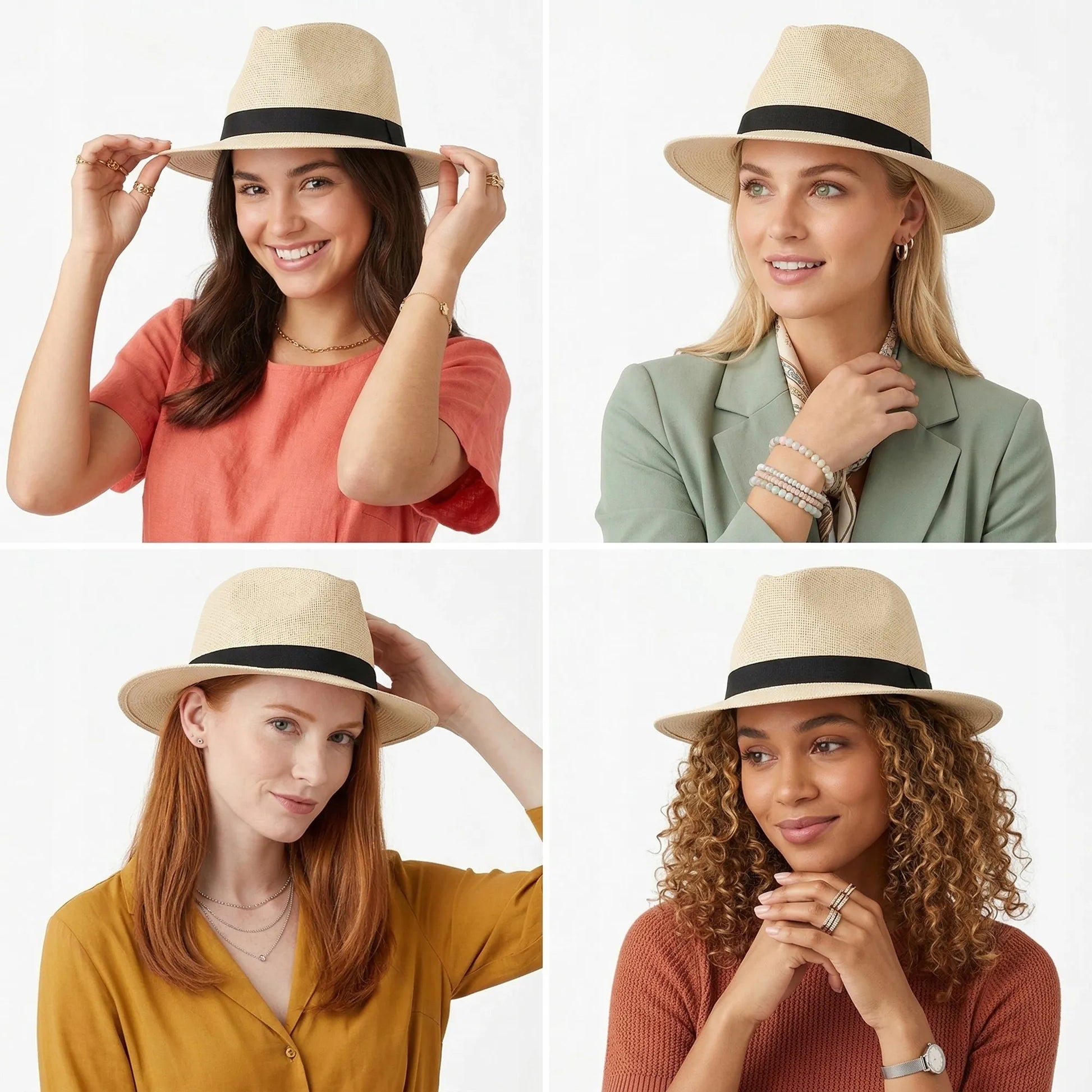 Šiaudinė „Fedora“ stiliaus skrybėlė nuo saulės, smėlio spalvos, su reguliavimu, Panama