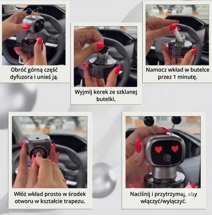 Sidabrinis automobilio kvapų difuzorius-robotas