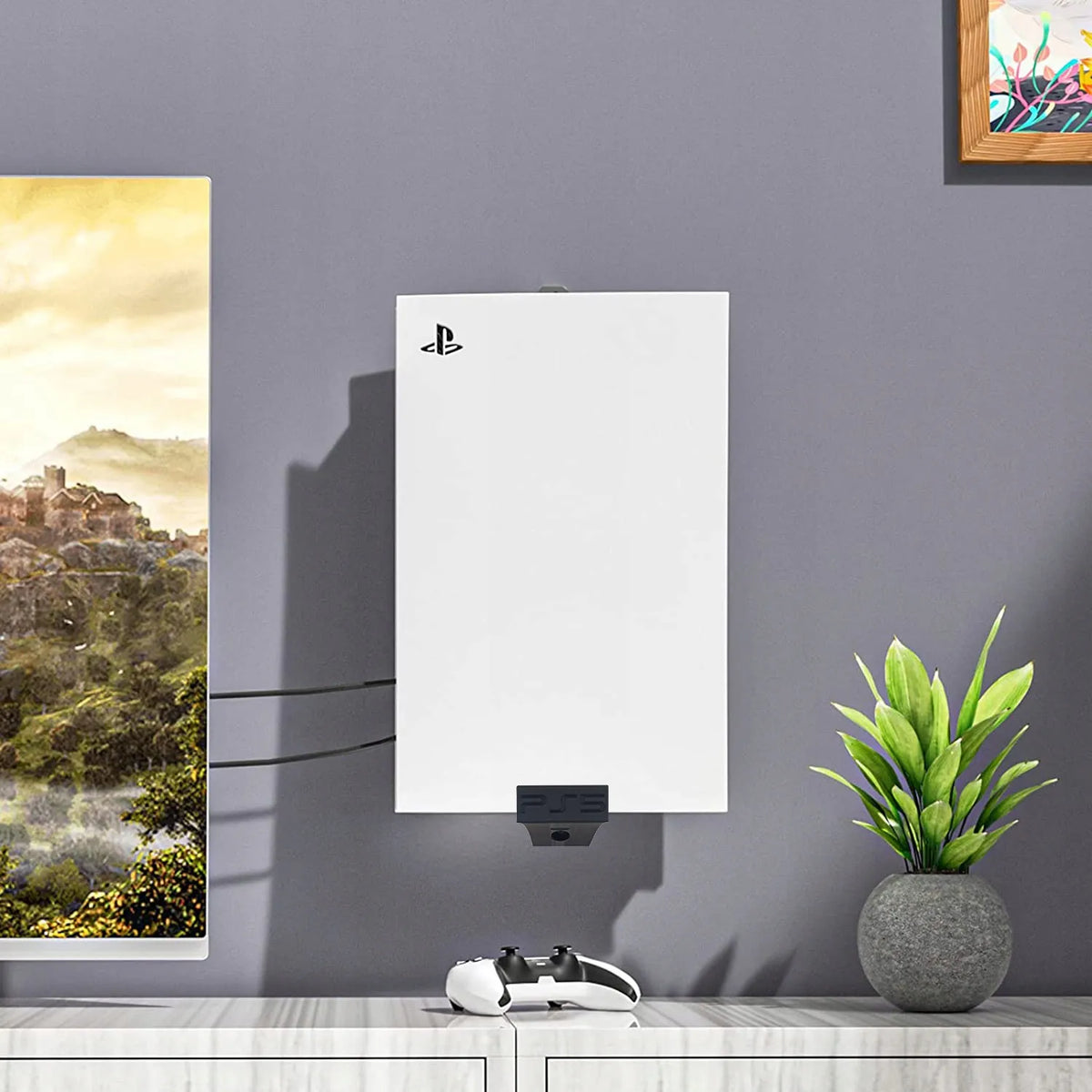 Sieninis laikiklis PlayStation 5 PS5 konsolei – saugus ir tvirtas tvirtinimas
