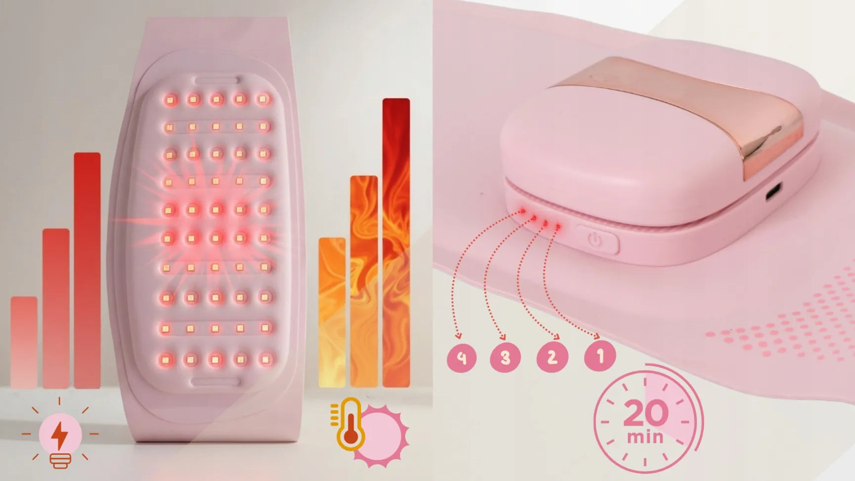 Šildantis LED diržas nuo pilvo, nugaros ir menstruacijų skausmo, 4 režimai