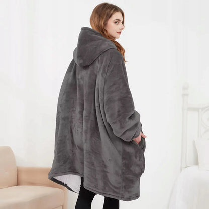 Šildoma pilka džemperinė antklodė su gobtuvu, USB, 35–55 °C, oversize
