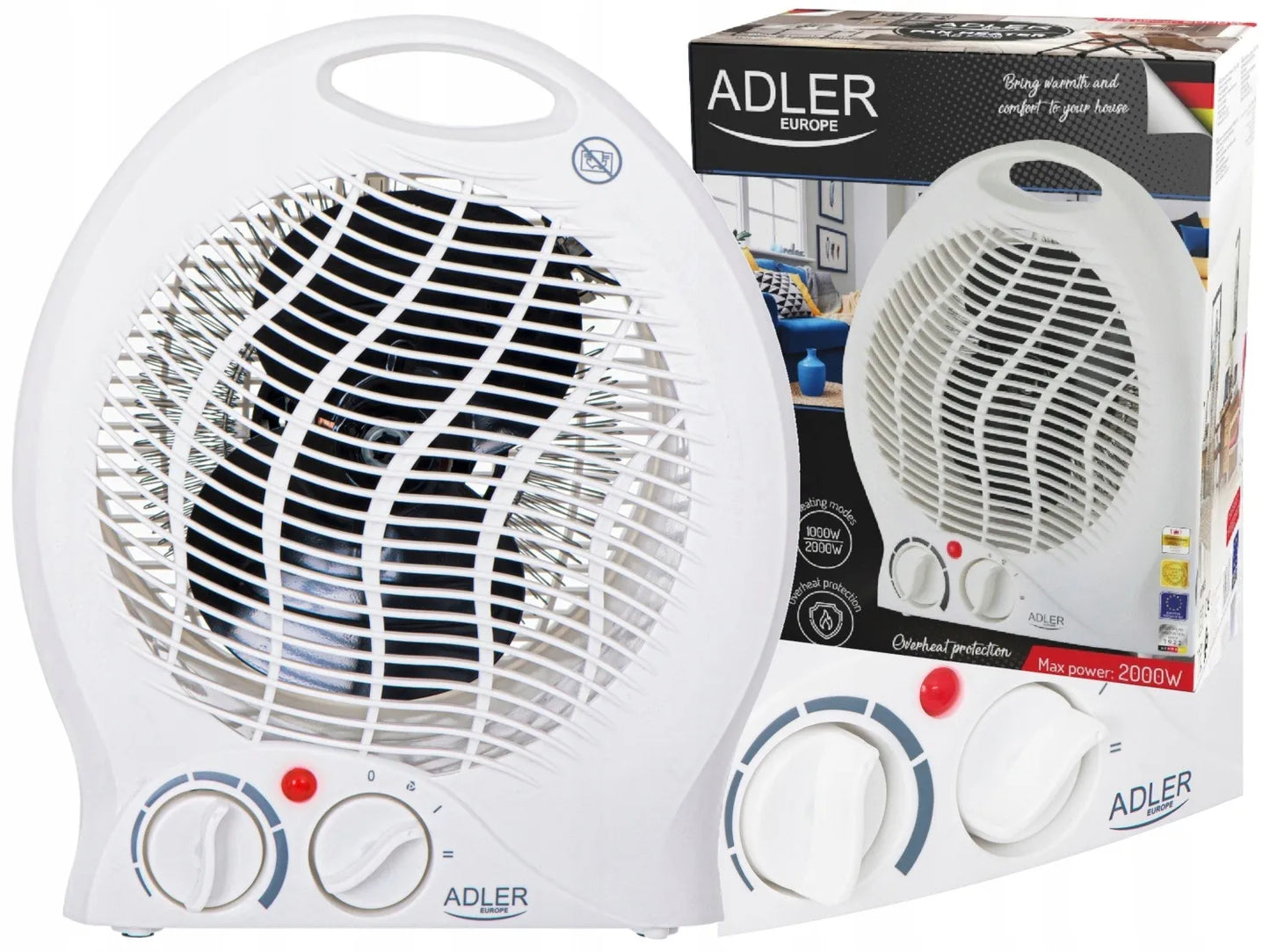 Šildytuvas ventiliatorius Adler AD 7728 2000W su termostatu