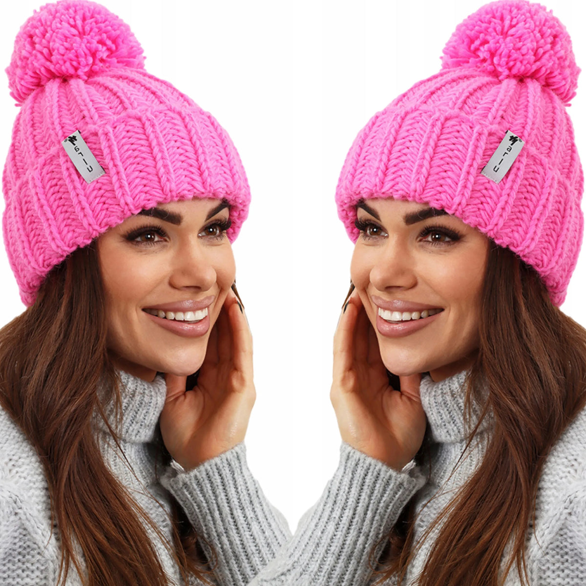 Šilta moteriška žieminė „beanie“ kepurė, fuksijų spalvos