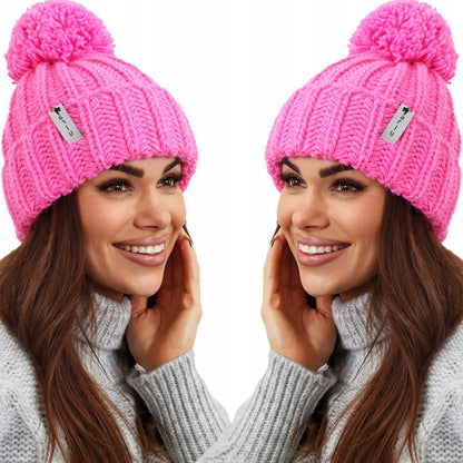 Šilta moteriška žieminė „beanie“ kepurė, fuksijų spalvos