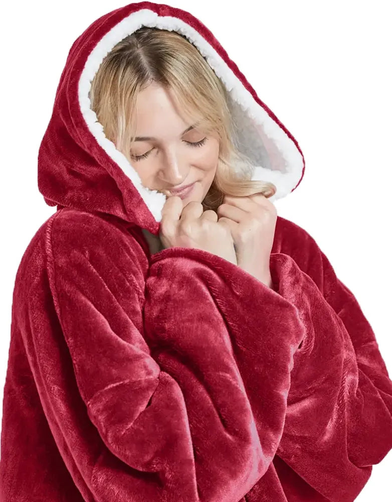 Šilta oversize kocobluzė SNM su gobtuvu, bordo, universalus dydis