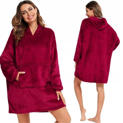 Šilta oversize kocobluzė SNM su gobtuvu, bordo, universalus dydis