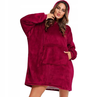 Šilta oversize kocobluzė SNM su gobtuvu, bordo, universalus dydis