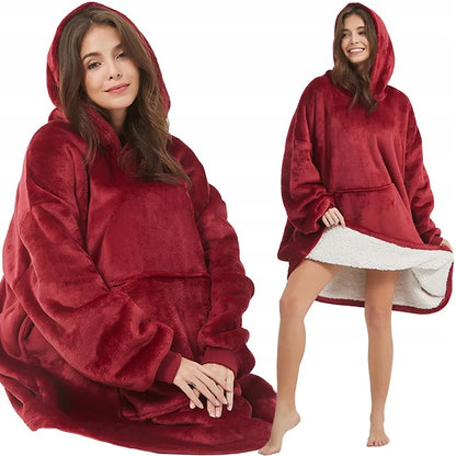 Šilta oversize kocobluzė SNM su gobtuvu, bordo, universalus dydis