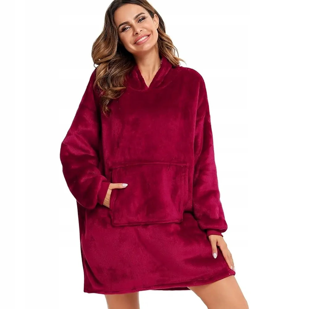Šilta oversize kocobluzė SNM su gobtuvu, bordo, universalus dydis