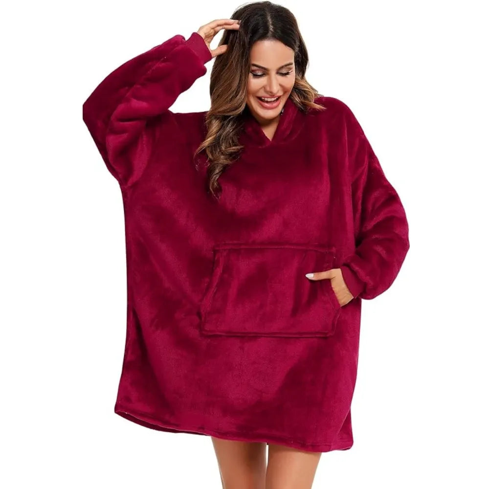Šilta oversize kocobluzė SNM su gobtuvu, bordo, universalus dydis