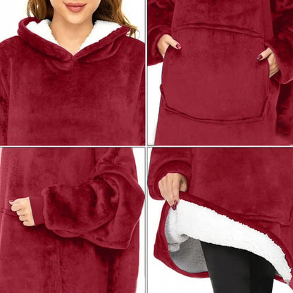 Šilta oversize kocobluzė SNM su gobtuvu, bordo, universalus dydis