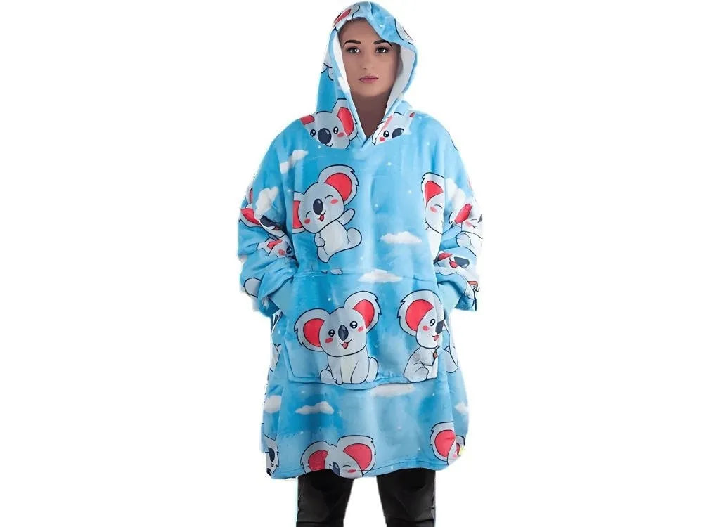 Šiltas „Koala“ oversize džemperis-pledas XXL 2 viename, storas, minkštas, su gobtuvu
