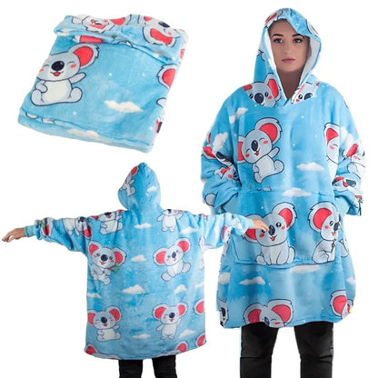 Šiltas „Koala“ oversize džemperis-pledas XXL 2 viename, storas, minkštas, su gobtuvu