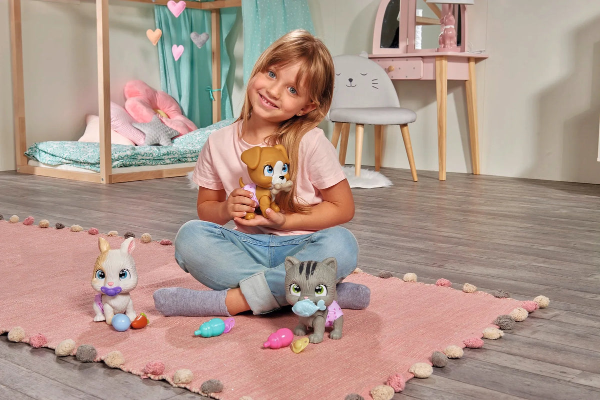 Simba „Pamper Petz“ interaktyvus triušiukas, geria ir šlapinasi, 20 cm, su priedais