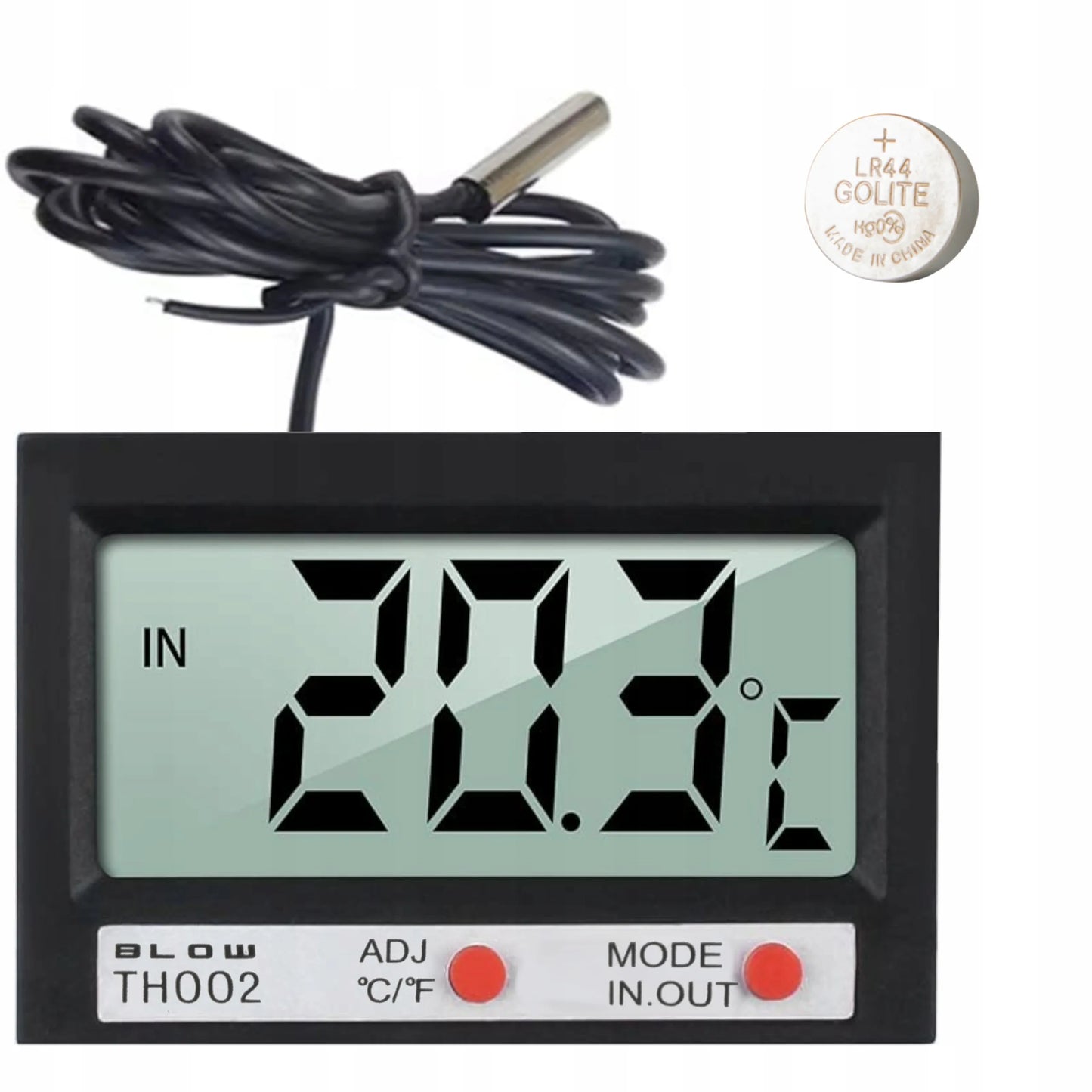 Skaitmeninis elektroninis termometras su jutikliu ir laikrodžiu BLOW TH002