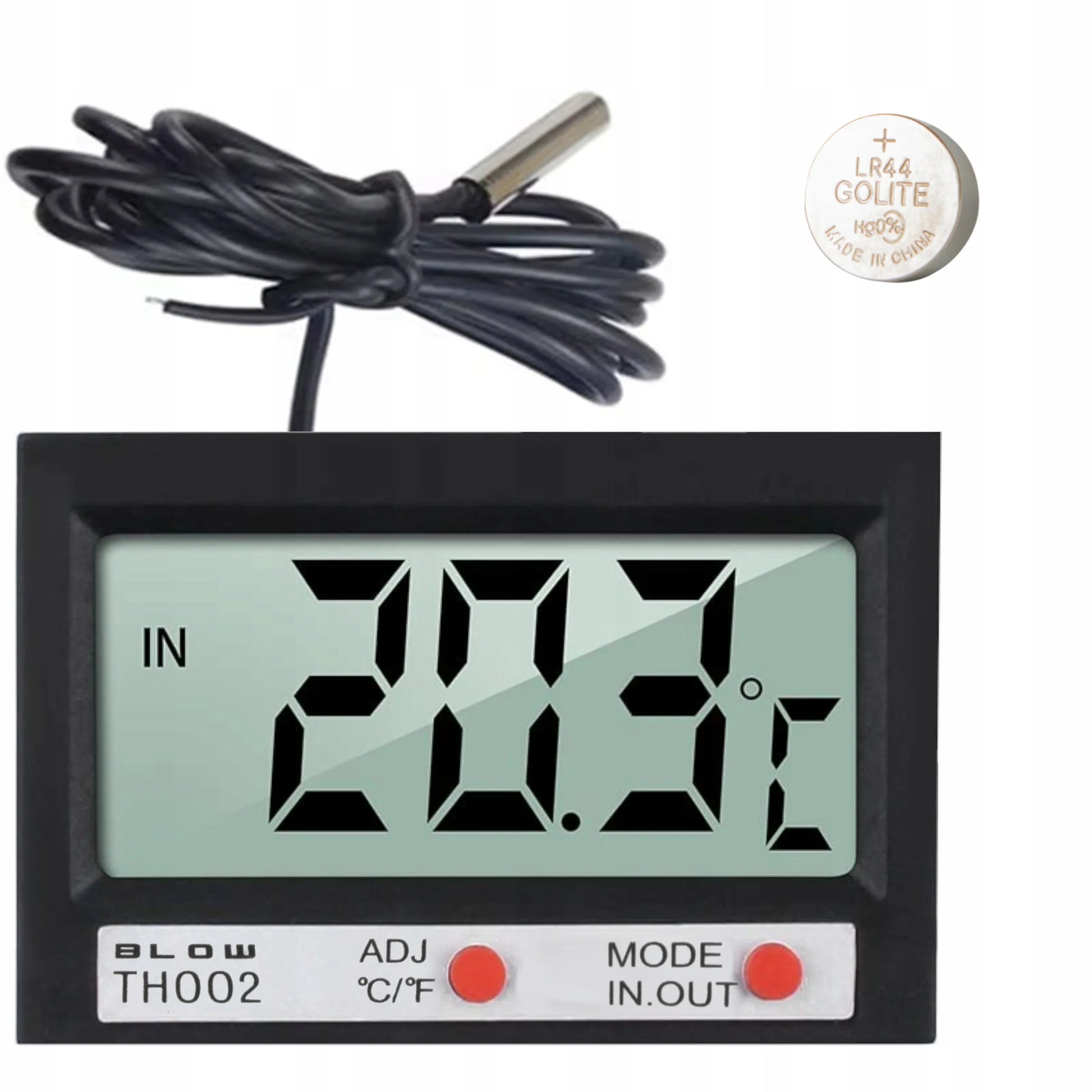 Skaitmeninis elektroninis termometras su jutikliu ir laikrodžiu BLOW TH002