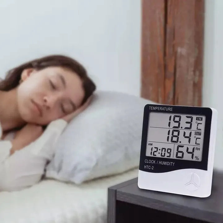 Skaitmeninis termometras-higrometras su zondu ir laikrodžiu HTC-2