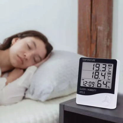 Skaitmeninis termometras-higrometras su zondu ir laikrodžiu HTC-2