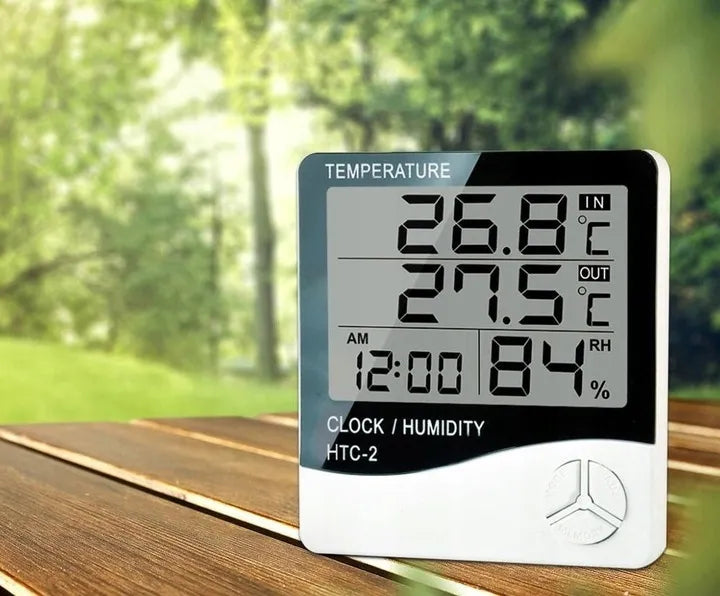 Skaitmeninis termometras-higrometras su zondu ir laikrodžiu HTC-2