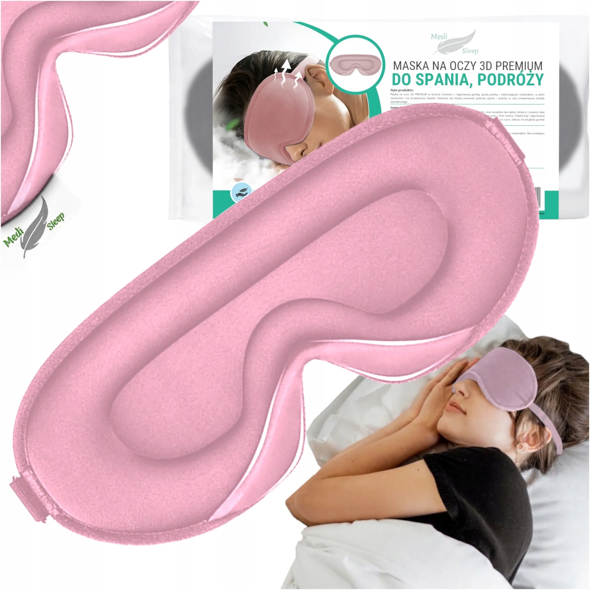„Sleep 3D“ miego kaukė, reguliuojama, užtemdanti, rožinė