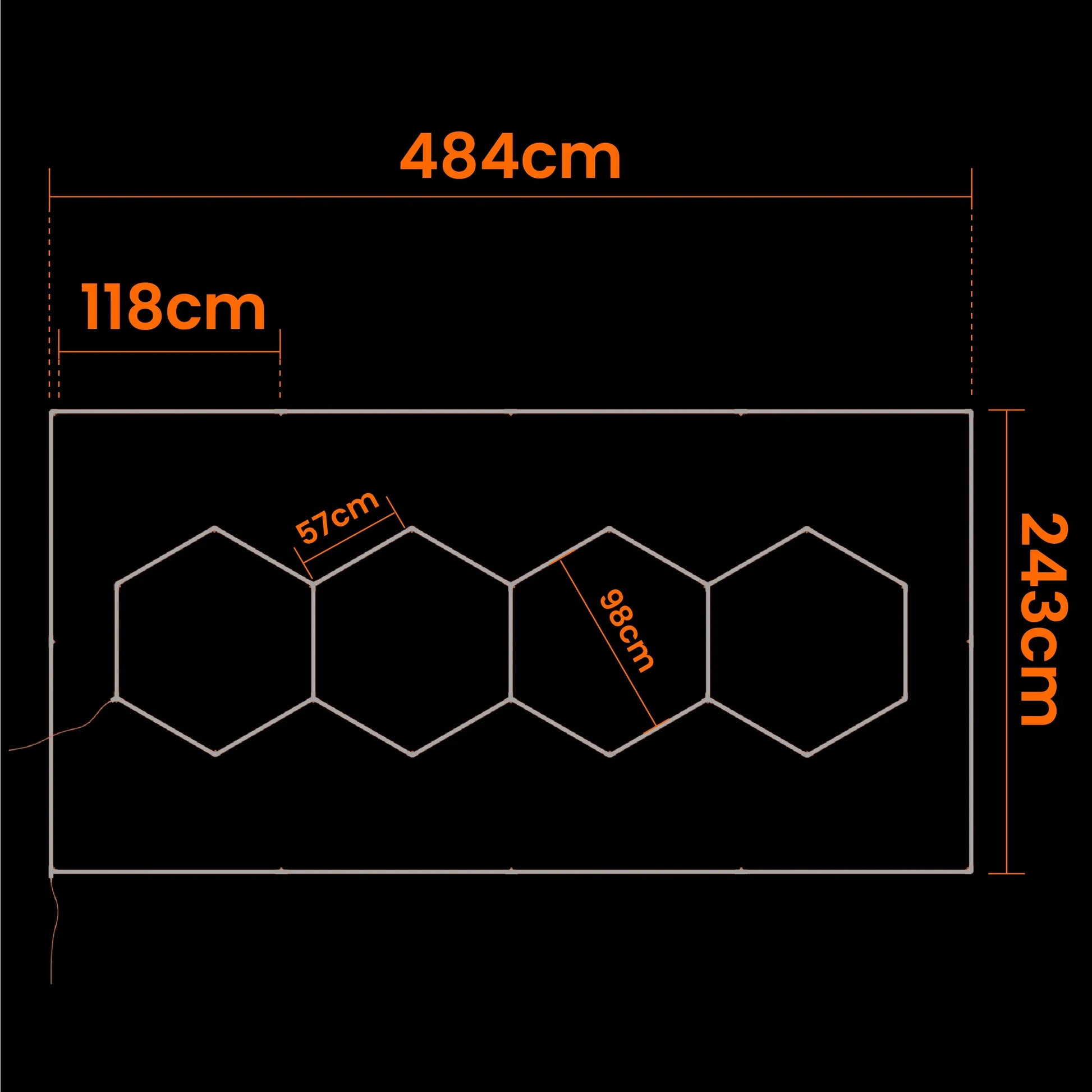 Smartled LED šešiakampis lubinis šviestuvas, panelinis apšvietimas garažui ir dirbtuvėms, 484 x 243 cm
