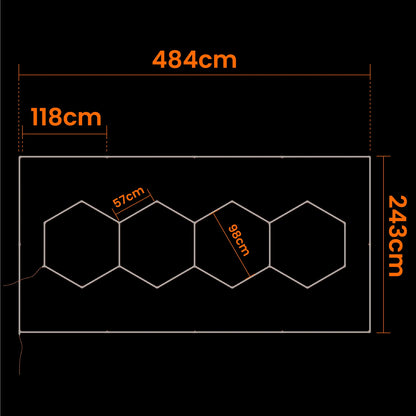 Smartled LED šešiakampis lubinis šviestuvas, panelinis apšvietimas garažui ir dirbtuvėms, 484 x 243 cm