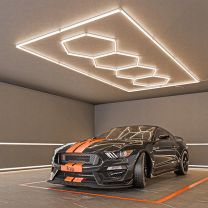 Smartled LED šešiakampis lubinis šviestuvas, panelinis apšvietimas garažui ir dirbtuvėms, 484 x 243 cm