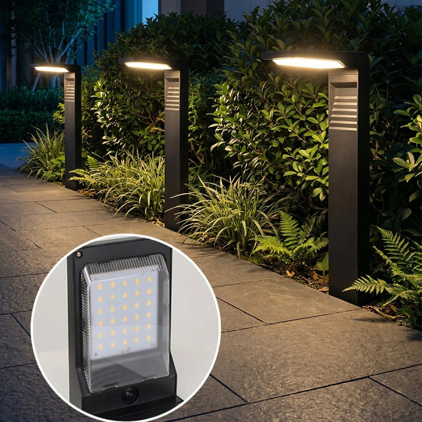 Smartled saulės energija maitinamas LED sodo šviestuvas su smaigu, stulpelio formos, prieblandos jutikliu, 3000K, juodas