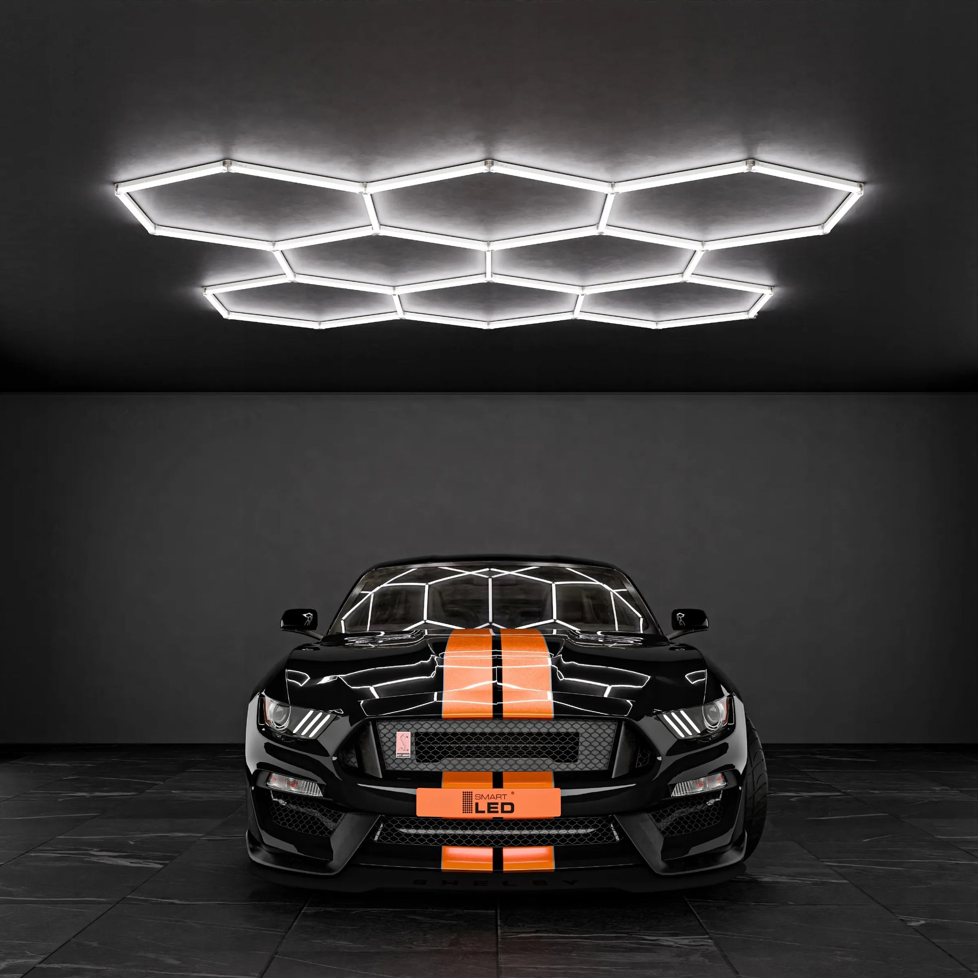 Smartled šešiakampė LED lubinė lempa, skirta garažui ir dirbtuvėms, 313 x 298 cm