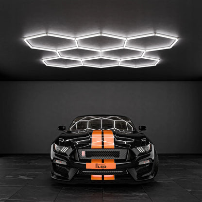Smartled šešiakampė LED lubinė lempa, skirta garažui ir dirbtuvėms, 313 x 298 cm