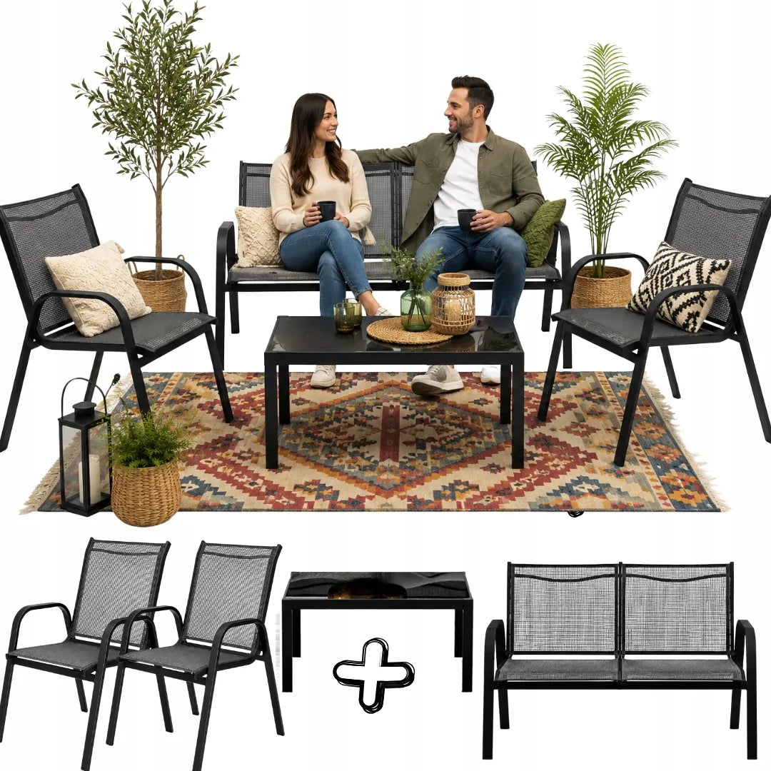 Sodo baldų komplektas 4 dalių kėdės stalas sofa sodo terasos rinkinys