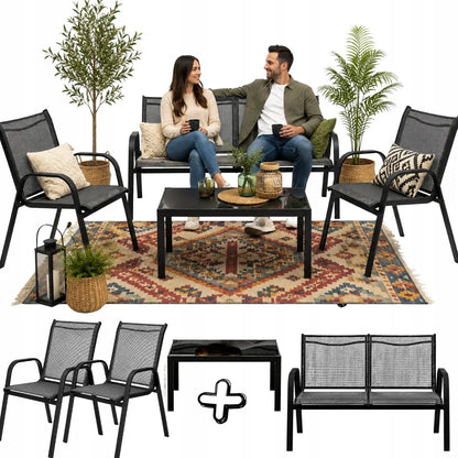 Sodo baldų komplektas 4 dalių kėdės stalas sofa sodo terasos rinkinys