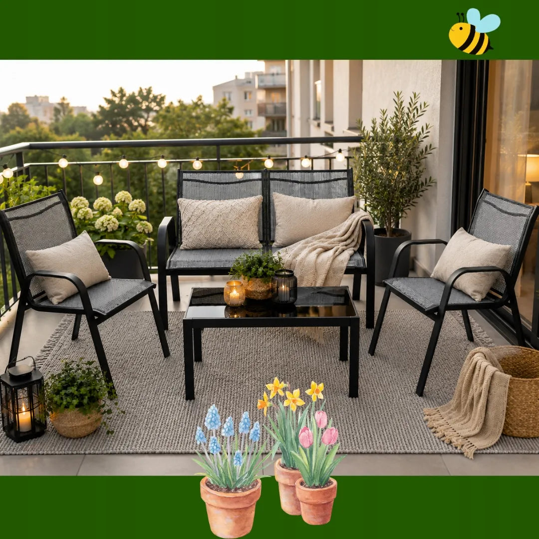 Sodo baldų komplektas 4 dalių kėdės stalas sofa sodo terasos rinkinys