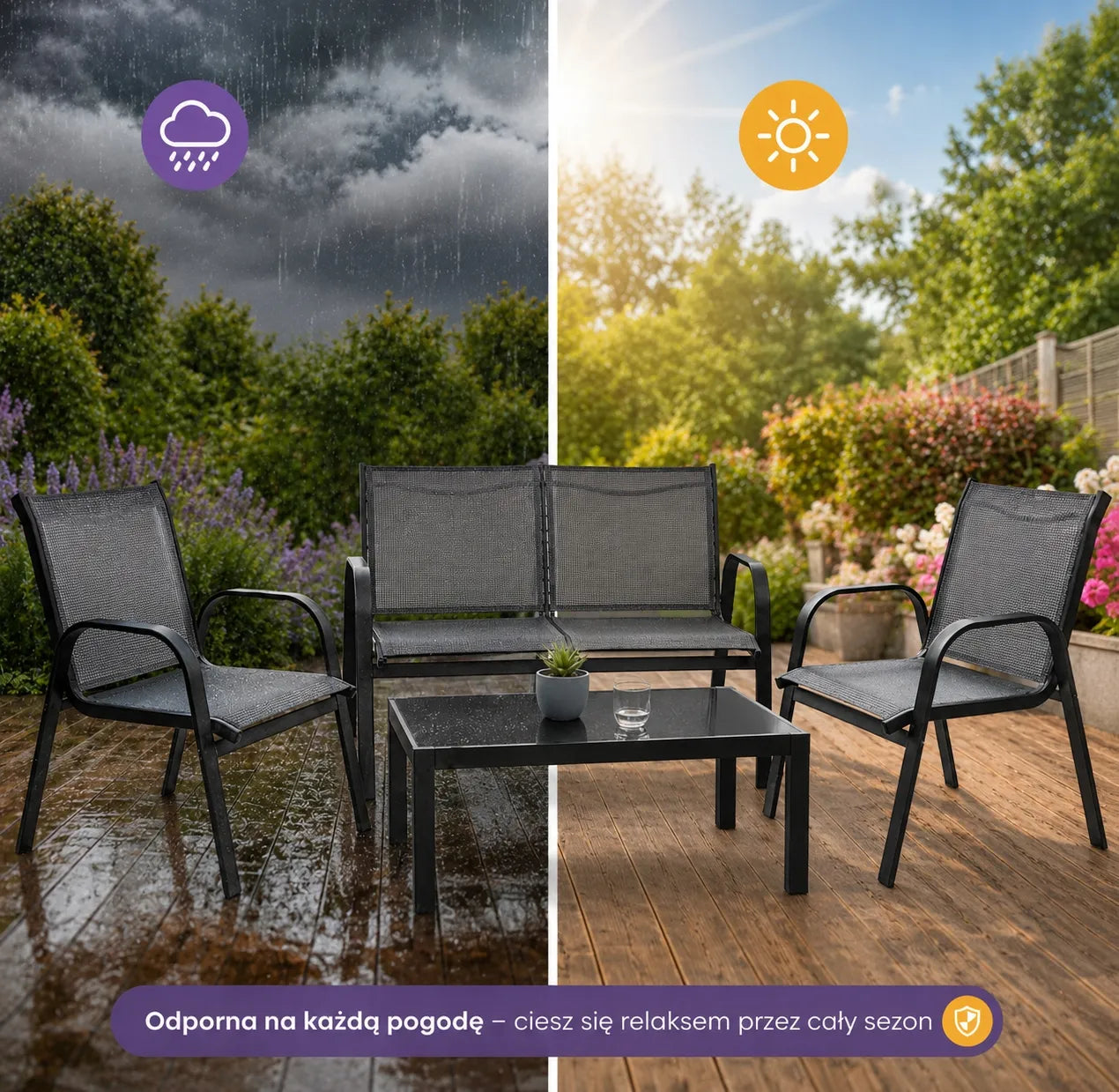 Sodo baldų komplektas 4 dalių kėdės stalas sofa sodo terasos rinkinys
