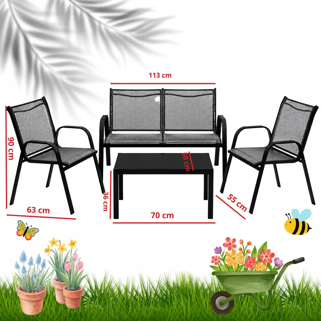 Sodo baldų komplektas 4 dalių kėdės stalas sofa sodo terasos rinkinys
