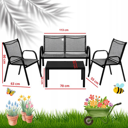 Sodo baldų komplektas 4 dalių kėdės stalas sofa sodo terasos rinkinys