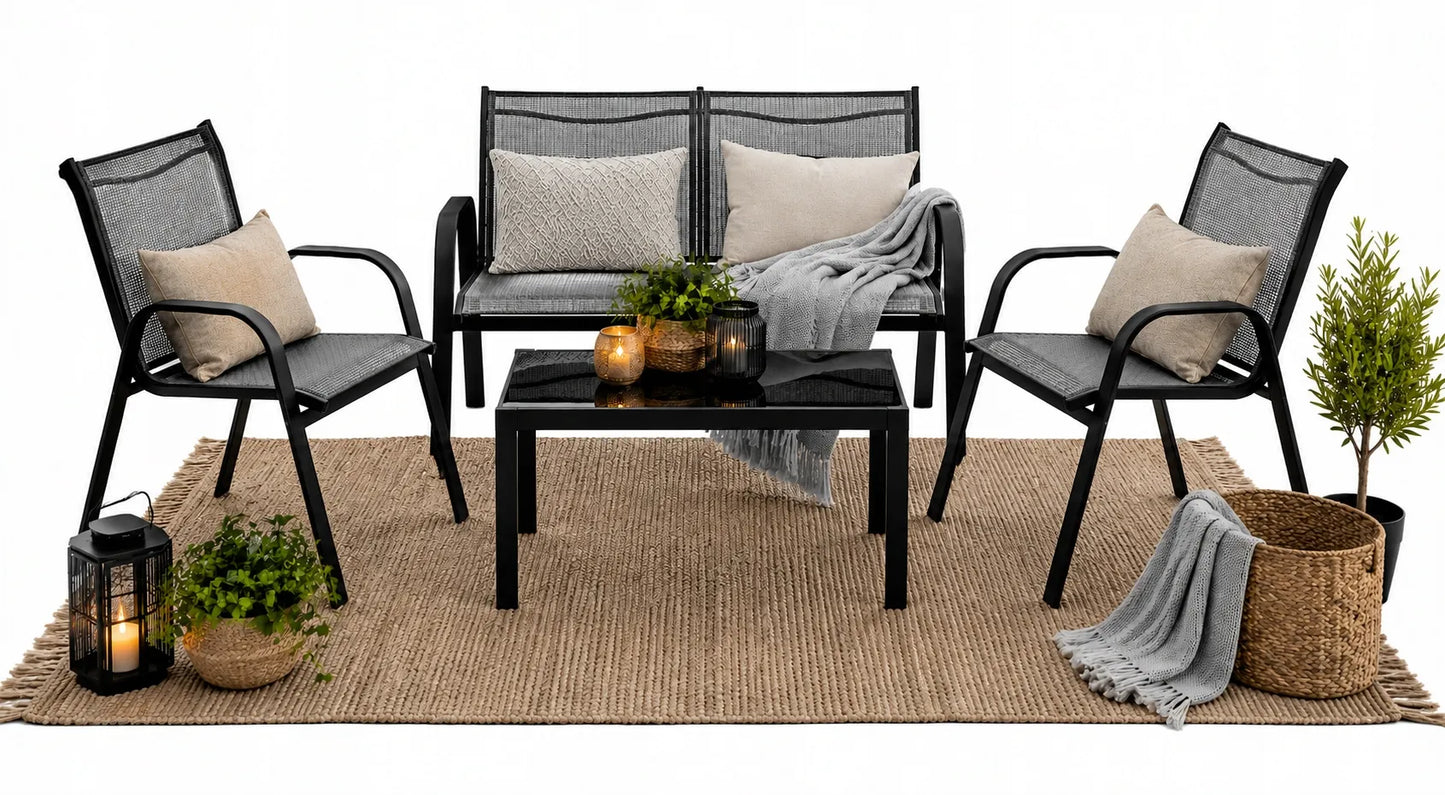 Sodo baldų komplektas 4 dalių kėdės stalas sofa sodo terasos rinkinys