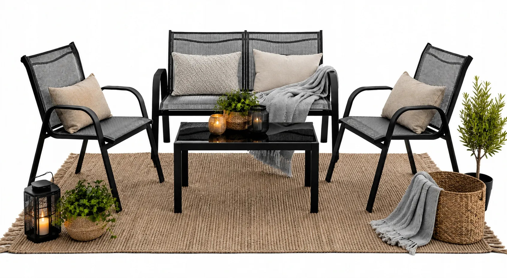 Sodo baldų komplektas 4 dalių kėdės stalas sofa sodo terasos rinkinys