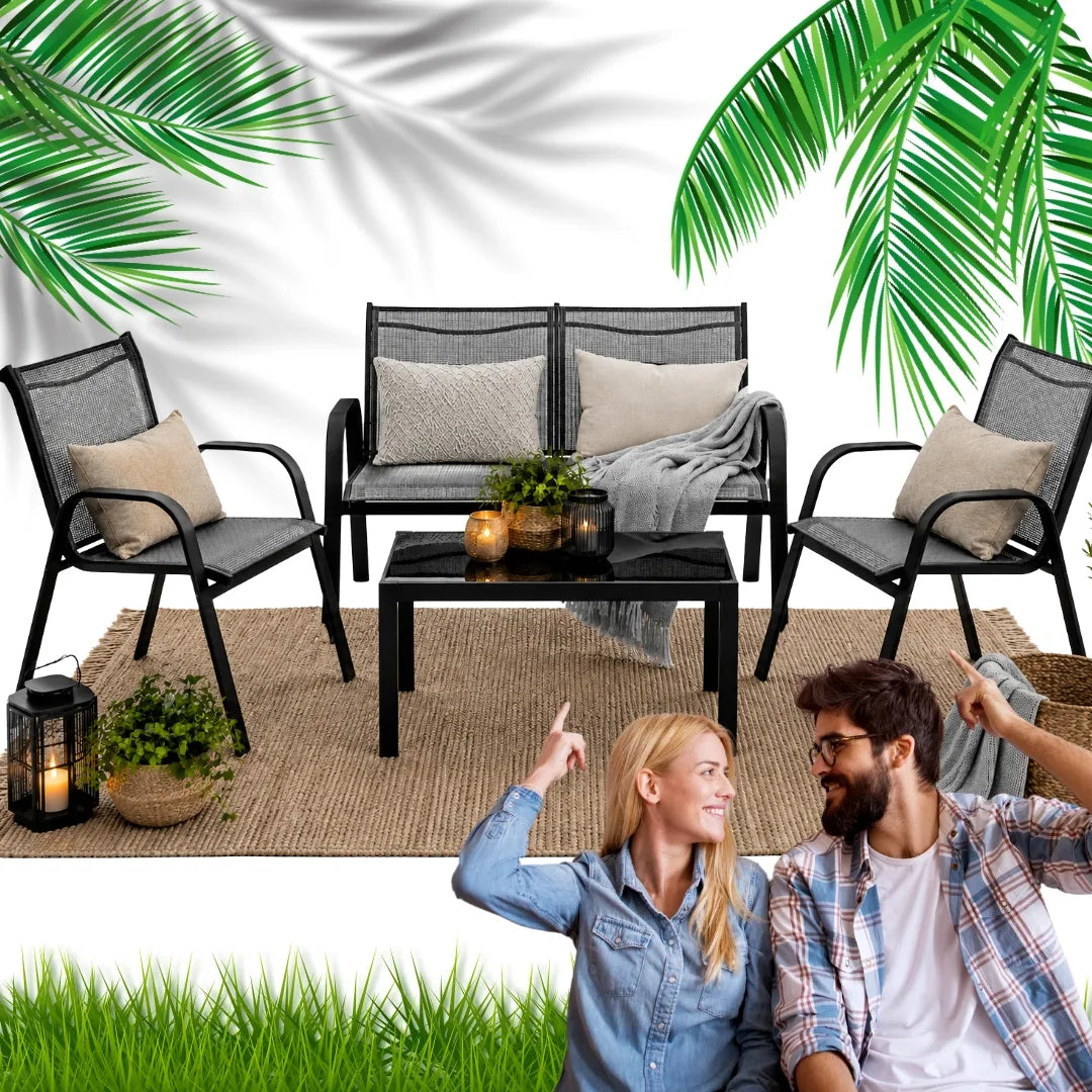 Sodo baldų komplektas 4 dalių kėdės stalas sofa sodo terasos rinkinys
