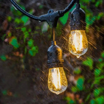 Sodo girlianda 20 m + 20 E27 LED lempučių, vandeniui atspari, sujungiamo tipo
