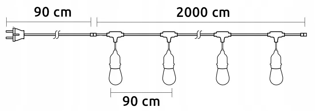 Sodo girlianda lauko Balta 20m + 20x LED lemputė E27 Vestuvinė