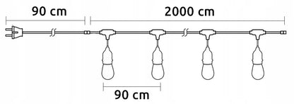 Sodo girlianda lauko Balta 20m + 20x LED lemputė E27 Vestuvinė