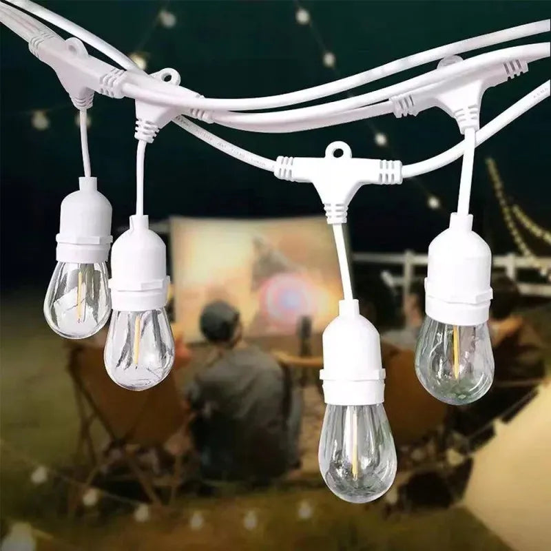 Sodo girlianda lauko Balta 20m + 20x LED lemputė E27 Vestuvinė