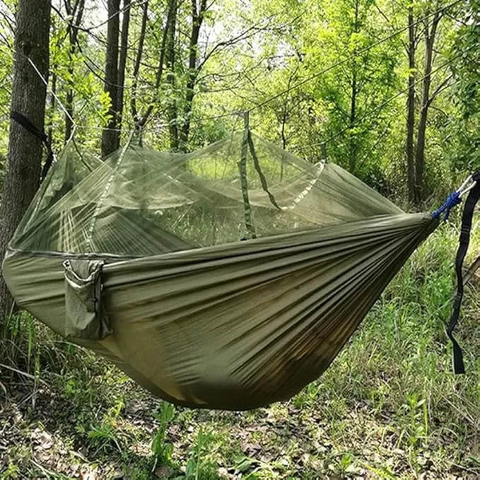 Sodo hamakas su tinkleliu nuo uodų išgyvenimui ir turistiniams žygiams iki 100 kg